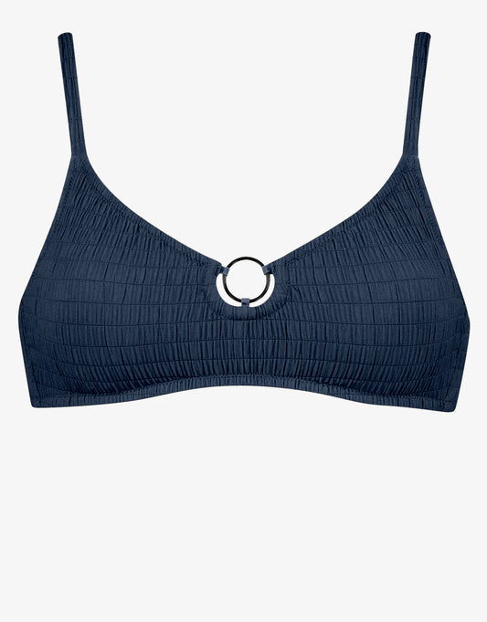 Solid Crush Ring Bralette Bikini Top - Night Blue - Simply Beach UK