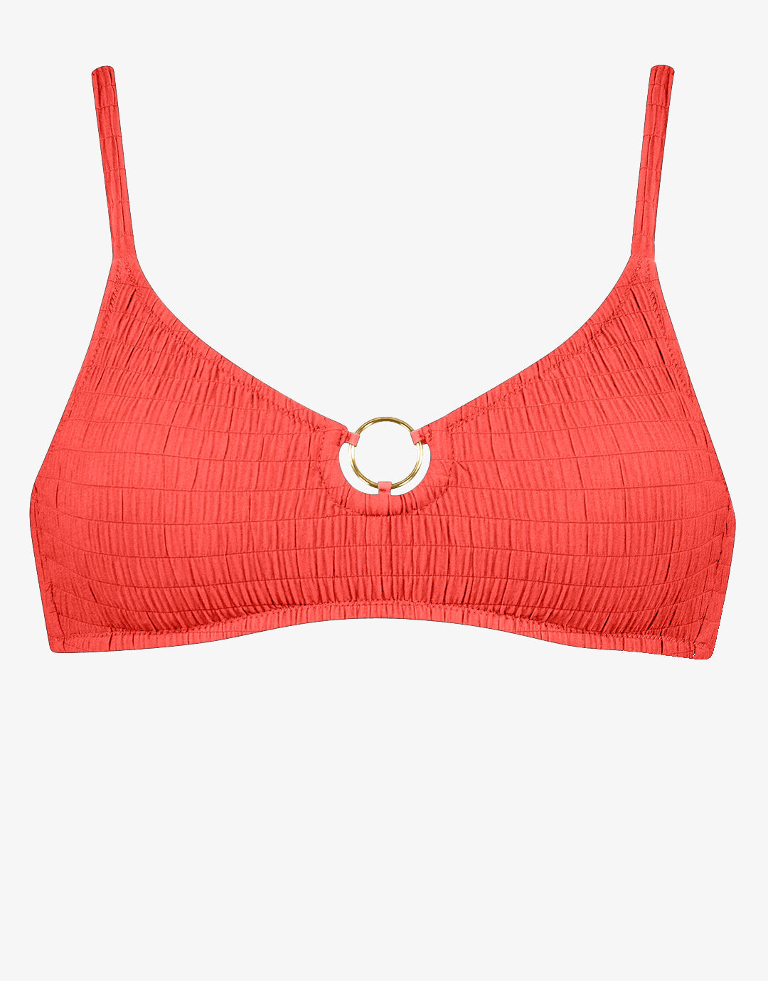 Solid Crush Ring Bralette Bikini Top - Fiery Coral - Simply Beach UK