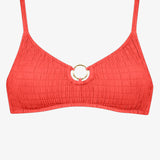 Solid Crush Ring Bralette Bikini Top - Fiery Coral - Simply Beach UK