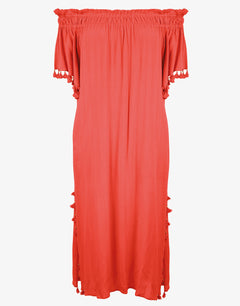 Beachwear Off the Shoulder Dress - Fiery Coral - Simply Beach UK
