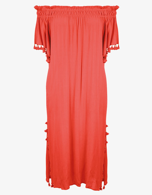 Beachwear Off the Shoulder Dress - Fiery Coral - Simply Beach UK