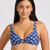 Batik Bloom Multi-fit Ring Front Bikini Top - Classic Navy