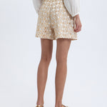 Greek Archaic Kori Flakes Shorts - White and Gold with Champagne - Simply Beach UK