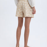 Greek Archaic Kori Flakes Shorts - White and Gold with Champagne - Simply Beach UK