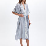 Greek Archaic Kori Crete Midi Kimono - Light Grey and Champagne - Simply Beach UK