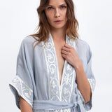 Greek Archaic Kori Crete Midi Kimono - Light Grey and Champagne - Simply Beach UK