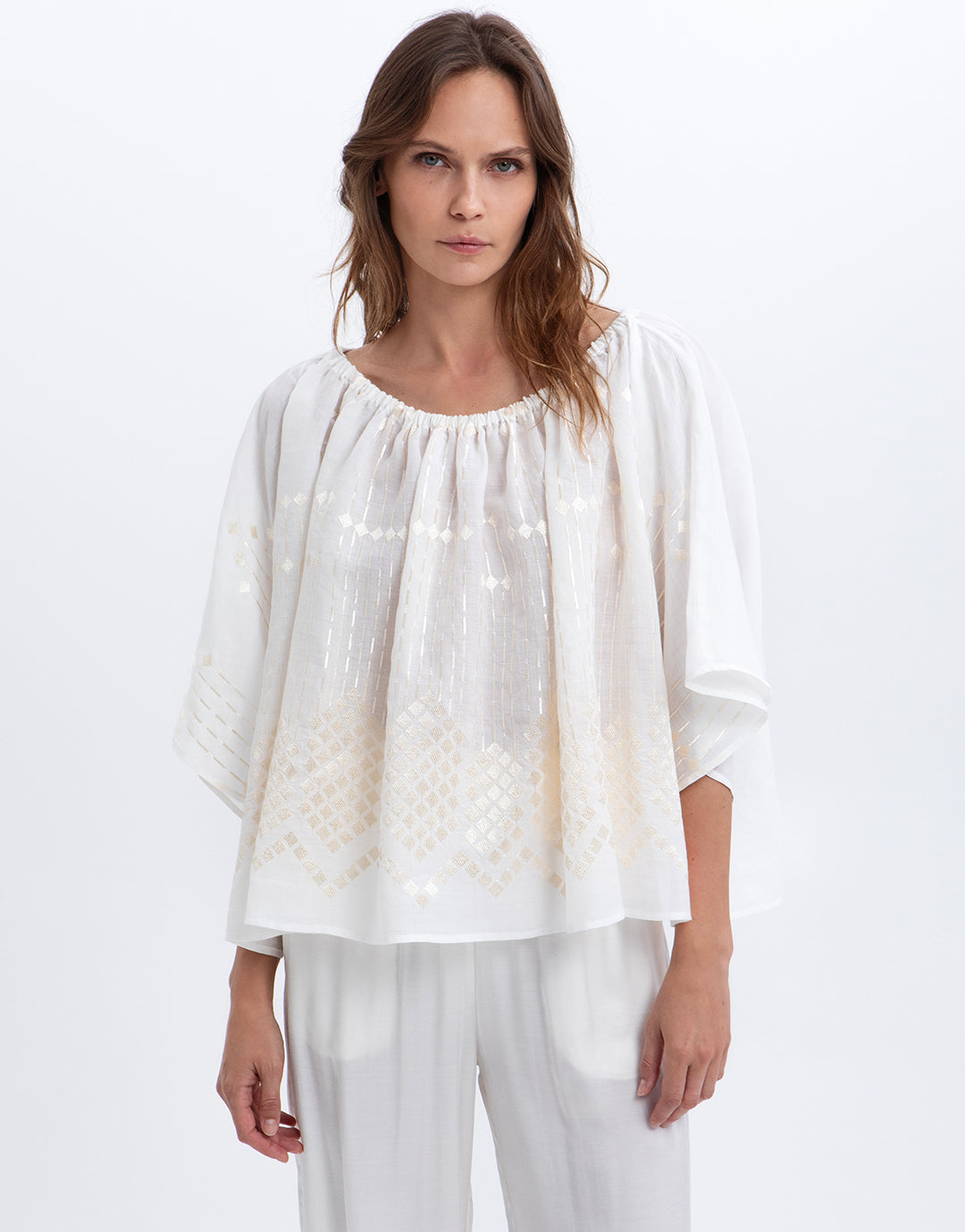 Greek Archaic Kori Grape Top - White and Champagne - Simply Beach UK