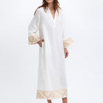 Greek Archaic Kori Pyramids Kaftan Dress - White and Gold - Simply Beach UK