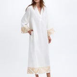 Greek Archaic Kori Pyramids Kaftan Dress - White and Gold - Simply Beach UK