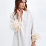 Greek Archaic Kori Pyramids Kaftan Dress - White and Gold - Simply Beach UK