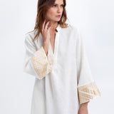 Greek Archaic Kori Pyramids Kaftan Dress - White and Gold - Simply Beach UK