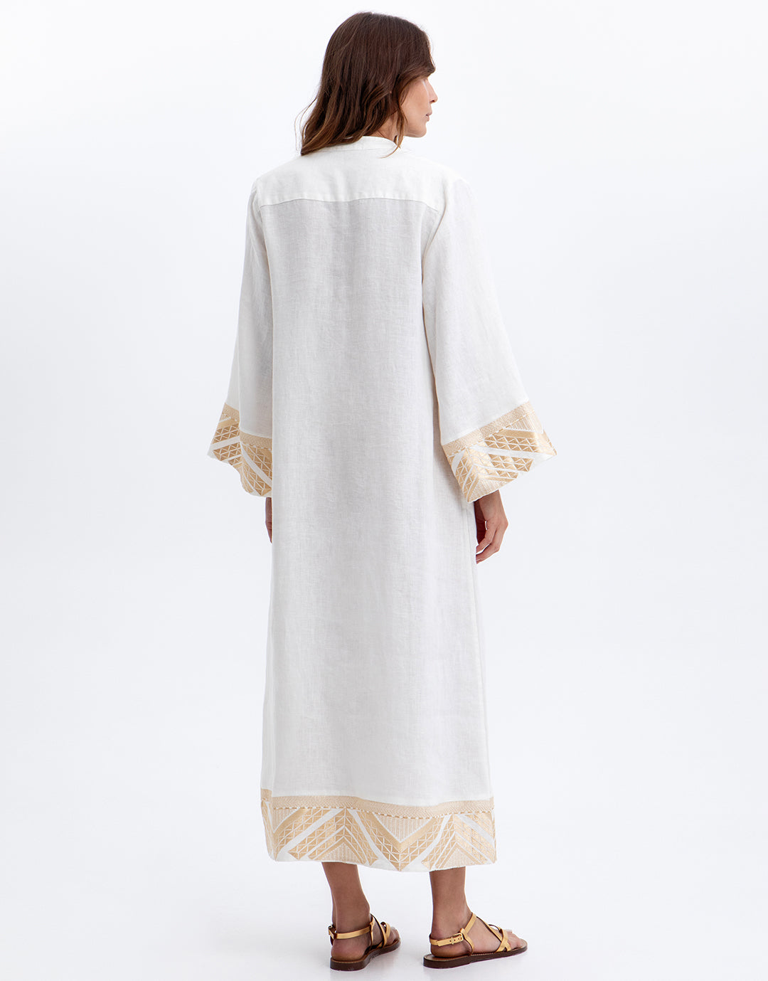 Greek Archaic Kori Pyramids Kaftan Dress - White and Gold - Simply Beach UK