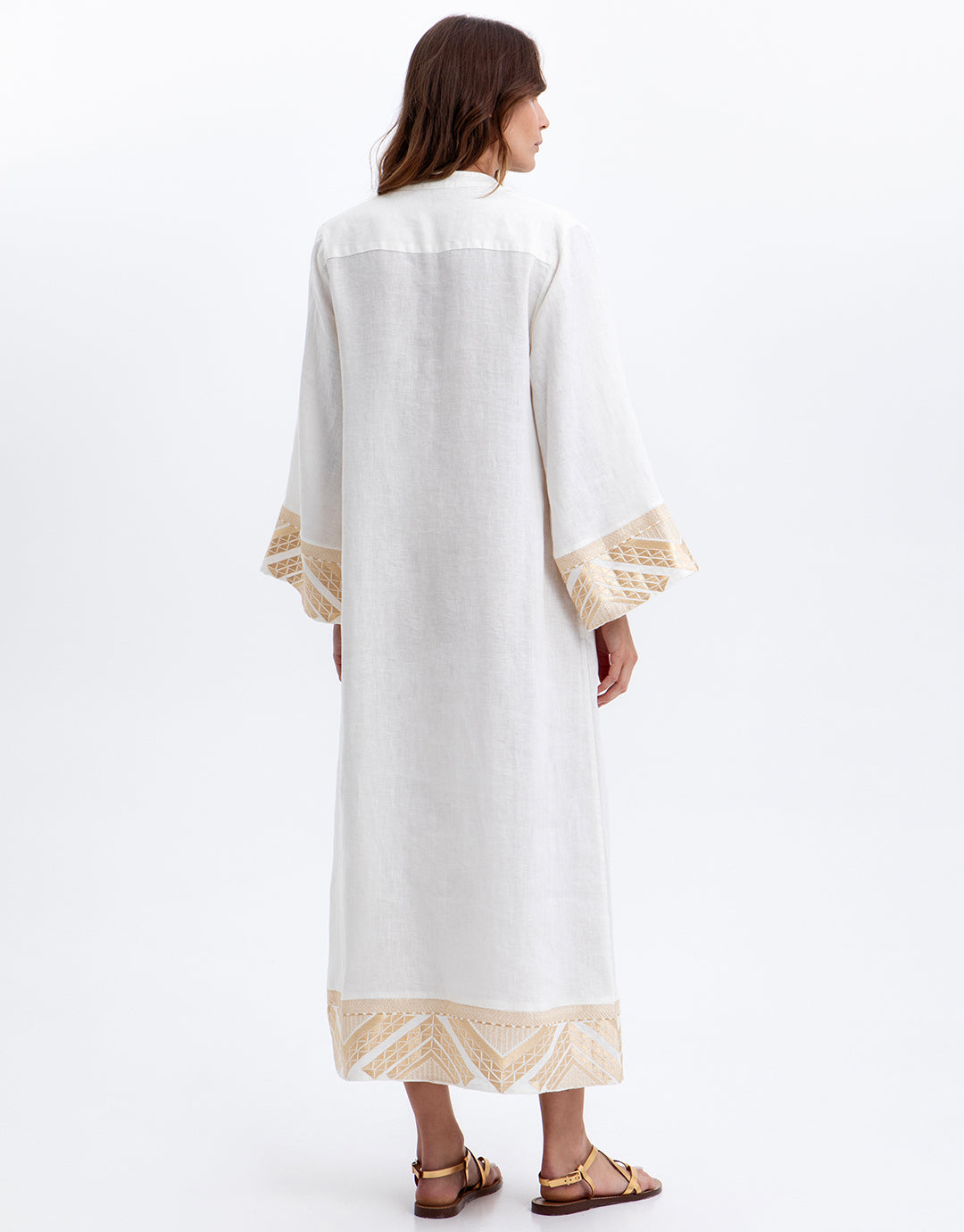 Greek Archaic Kori Pyramids Kaftan Dress - White and Gold - Simply Beach UK