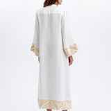 Greek Archaic Kori Pyramids Kaftan Dress - White and Gold - Simply Beach UK