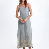 Greek Archaic Kori Ios Strappy Bandeau Dress - Light Grey and Gold - Simply Beach UK