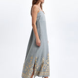 Greek Archaic Kori Ios Strappy Bandeau Dress - Light Grey and Gold - Simply Beach UK