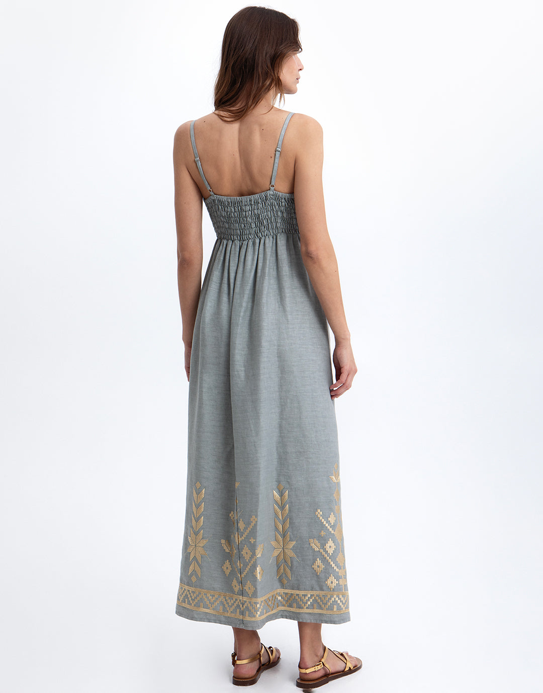 Greek Archaic Kori Ios Strappy Bandeau Dress - Light Grey and Gold - Simply Beach UK