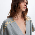 Greek Archaic Kori Ios Midi Kaftan - Light Grey and Gold - Simply Beach UK