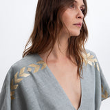 Greek Archaic Kori Ios Midi Kaftan - Light Grey and Gold - Simply Beach UK
