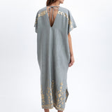 Greek Archaic Kori Ios Midi Kaftan - Light Grey and Gold - Simply Beach UK