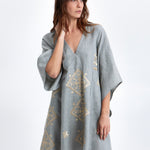 Greek Archaic Kori Lefkada Kaftan - Stone and Gold - Simply Beach UK