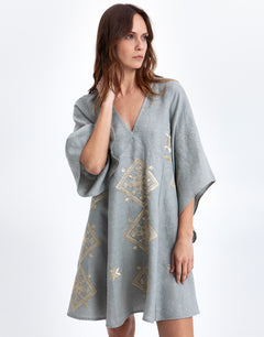 Greek Archaic Kori Lefkada Kaftan - Stone and Gold - Simply Beach UK