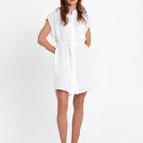 Greek Archaic Kori Grape Mini Shirt Dress - White and Gold - Simply Beach UK