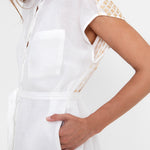 Greek Archaic Kori Grape Mini Shirt Dress - White and Gold - Simply Beach UK