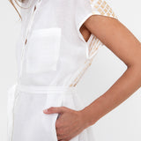 Greek Archaic Kori Grape Mini Shirt Dress - White and Gold - Simply Beach UK