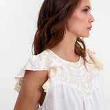 Greek Archaic Kori New Triangle Open Back Dress - White and Champagne - Simply Beach UK
