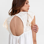 Greek Archaic Kori New Triangle Open Back Dress - White and Champagne - Simply Beach UK