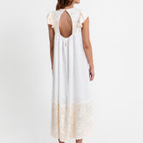 Greek Archaic Kori New Triangle Open Back Dress - White and Champagne - Simply Beach UK