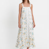 Greek Archaic Kori Blossom Wide Strap Dress - White and Multi Green - Simply Beach UK