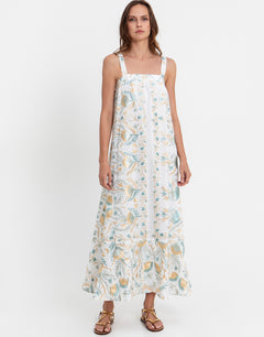 Greek Archaic Kori Blossom Wide Strap Dress - White and Multi Green - Simply Beach UK