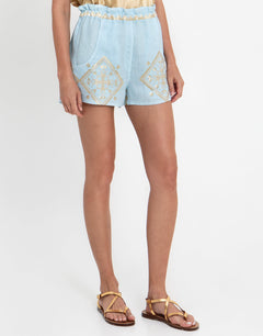 Greek Archaic Kori Lefkada Shorts - Ciel and Gold - Simply Beach UK