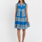 Greek Archaic Kori Classic Triangle Sleeveless Mini Dress - Blue Raf and Gold - Simply Beach UK