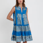 Greek Archaic Kori Classic Triangle Sleeveless Mini Dress - Blue Raf and Gold - Simply Beach UK