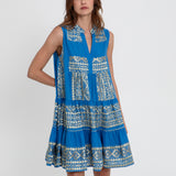 Greek Archaic Kori Classic Triangle Sleeveless Mini Dress - Blue Raf and Gold - Simply Beach UK