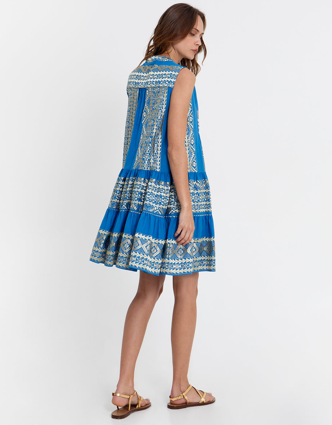 Greek Archaic Kori Classic Triangle Sleeveless Mini Dress - Blue Raf and Gold - Simply Beach UK
