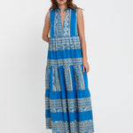 Greek Archaic Kori Classic Triangle Sleeveless Maxi Dress - Blue Raf and Champagne - Simply Beach UK