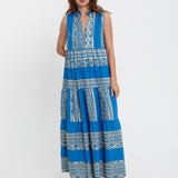Greek Archaic Kori Classic Triangle Sleeveless Maxi Dress - Blue Raf and Champagne - Simply Beach UK