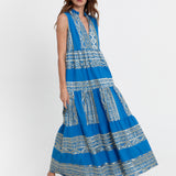 Greek Archaic Kori Classic Triangle Sleeveless Maxi Dress - Blue Raf and Champagne - Simply Beach UK