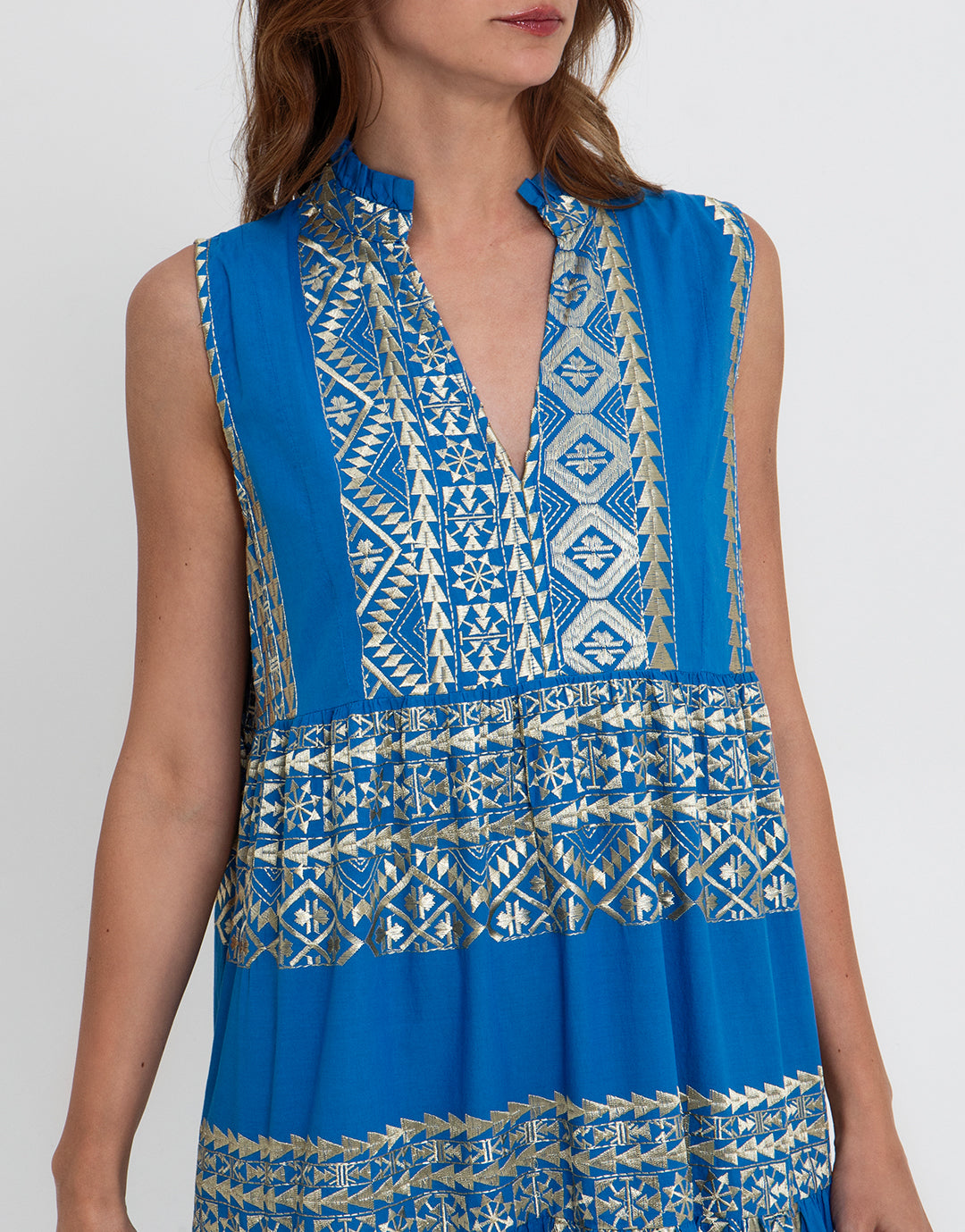 Greek Archaic Kori Classic Triangle Sleeveless Maxi Dress - Blue Raf and Champagne - Simply Beach UK