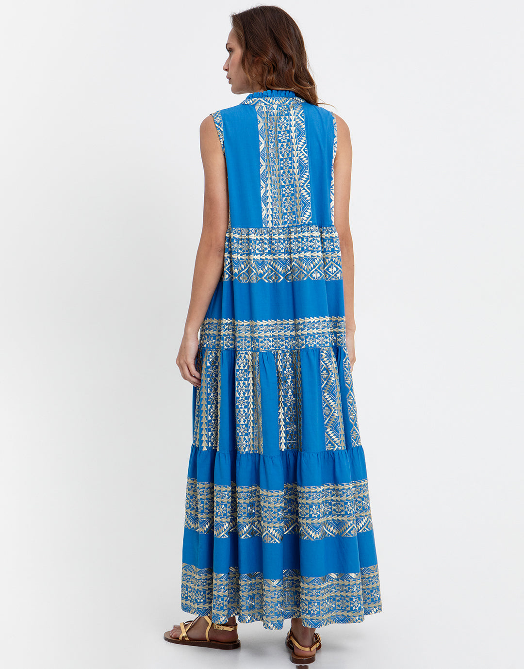 Greek Archaic Kori Classic Triangle Sleeveless Maxi Dress - Blue Raf and Champagne - Simply Beach UK