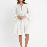 Greek Archaic Kori Classic Triangle Long Sleeve Dress - White and Champagne - Simply Beach UK