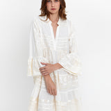 Greek Archaic Kori Classic Triangle Long Sleeve Dress - White and Champagne - Simply Beach UK