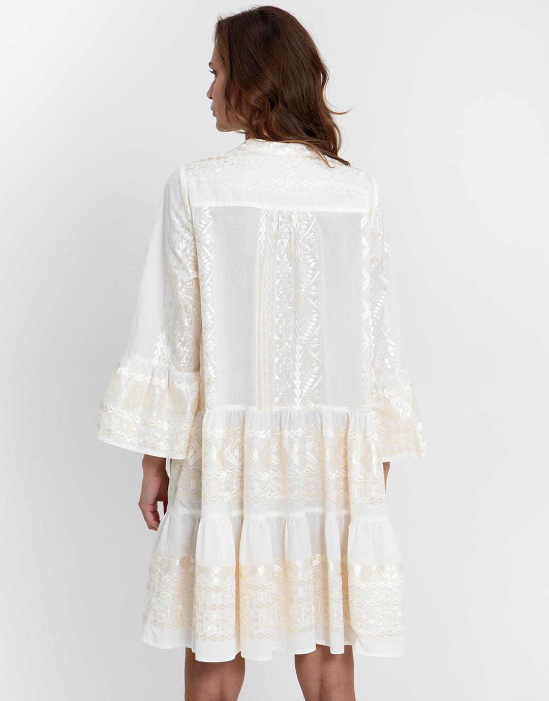 Greek Archaic Kori Classic Triangle Long Sleeve Dress - White and Champagne - Simply Beach UK