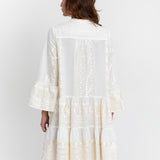 Greek Archaic Kori Classic Triangle Long Sleeve Dress - White and Champagne - Simply Beach UK