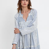 Greek Archaic Kori Classic Triangle Long Sleeve Maxi Dress - Light Grey and Champagne - Simply Beach UK