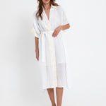 Greek Archaic Kori Crete Midi Kimono - White and Champagne - Simply Beach UK